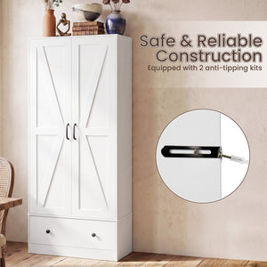 72 Inch Tall Kitchen Pantry Cabinet Farmhouse Wooden Cupboard with 2 Doors-White view 9