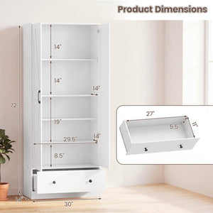 72 Inch Tall Kitchen Pantry Cabinet Farmhouse Wooden Cupboard with 2 Doors-White view 5
