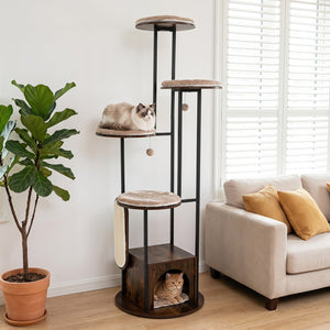 72-Inch Tall Multi-Level Cat Condo with Top Perch Platforms and Removable Washable Mats-Rustic Brown view 2