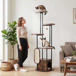 72-Inch Tall Multi-Level Cat Condo with Top Perch Platforms and Removable Washable Mats-Rustic Brown view 3