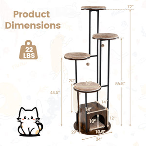72-Inch Tall Multi-Level Cat Condo with Top Perch Platforms and Removable Washable Mats-Rustic Brown view 4
