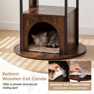 72-Inch Tall Multi-Level Cat Condo with Top Perch Platforms and Removable Washable Mats-Rustic Brown view 6