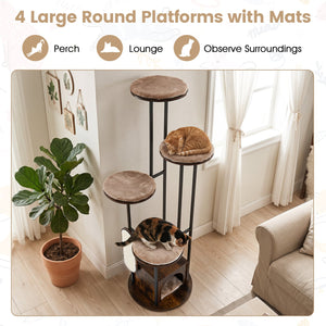 72-Inch Tall Multi-Level Cat Condo with Top Perch Platforms and Removable Washable Mats-Rustic Brown view 7