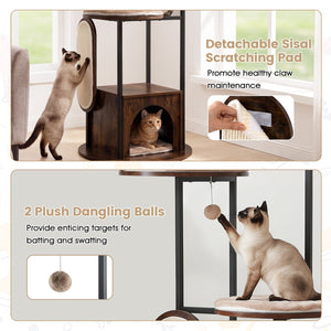 72-Inch Tall Multi-Level Cat Condo with Top Perch Platforms and Removable Washable Mats-Rustic Brown view 8