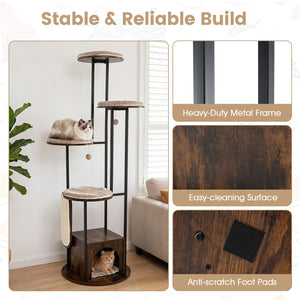 72-Inch Tall Multi-Level Cat Condo with Top Perch Platforms and Removable Washable Mats-Rustic Brown view 9