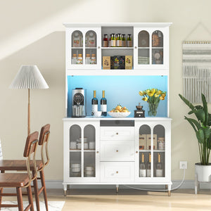 73 Inch Kitchen Pantry Storage Cabinet Freestanding Buffet Cabinet with LED Lights-White view 3