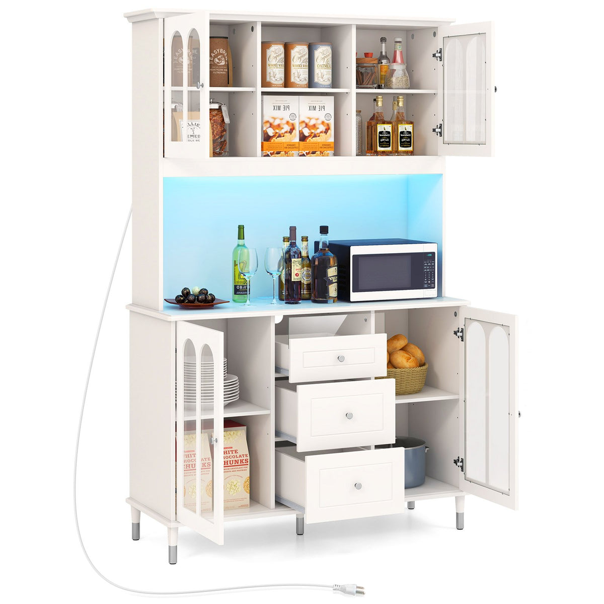 73 Inch Kitchen Pantry Storage Cabinet Freestanding Buffet Cabinet with LED Lights-White view 4