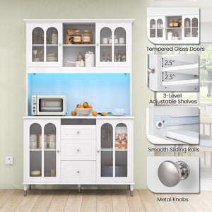 73 Inch Kitchen Pantry Storage Cabinet Freestanding Buffet Cabinet with LED Lights-White view 7
