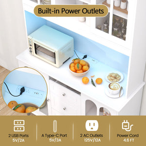 73 Inch Kitchen Pantry Storage Cabinet Freestanding Buffet Cabinet with LED Lights-White view 8