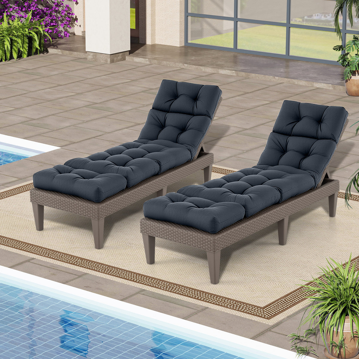 73 inchesx22 inches Outdoor Lounge Chaise Cushion with High Back String Ties Set of 2-Gray view 2