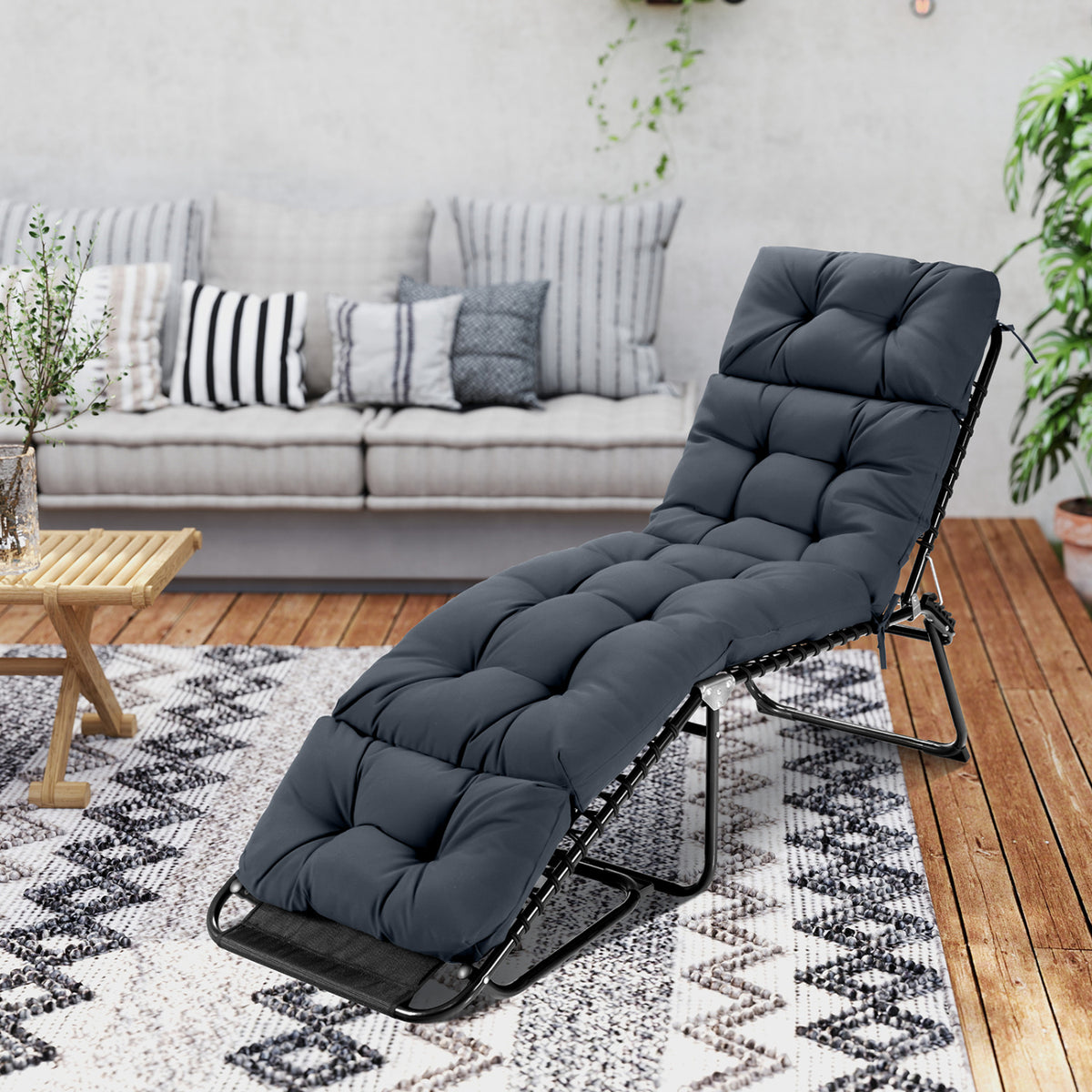 73 inchesx22 inches Outdoor Lounge Chaise Cushion with High Back String Ties Set of 2-Gray view 3