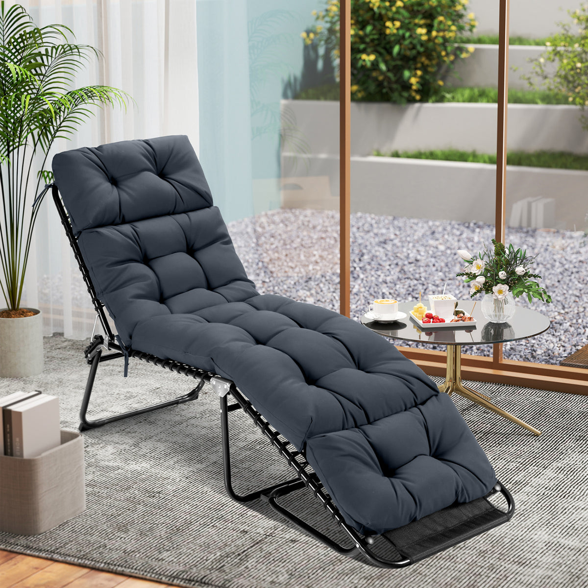73 inchesx22 inches Outdoor Lounge Chaise Cushion with High Back String Ties Set of 2-Gray view 5