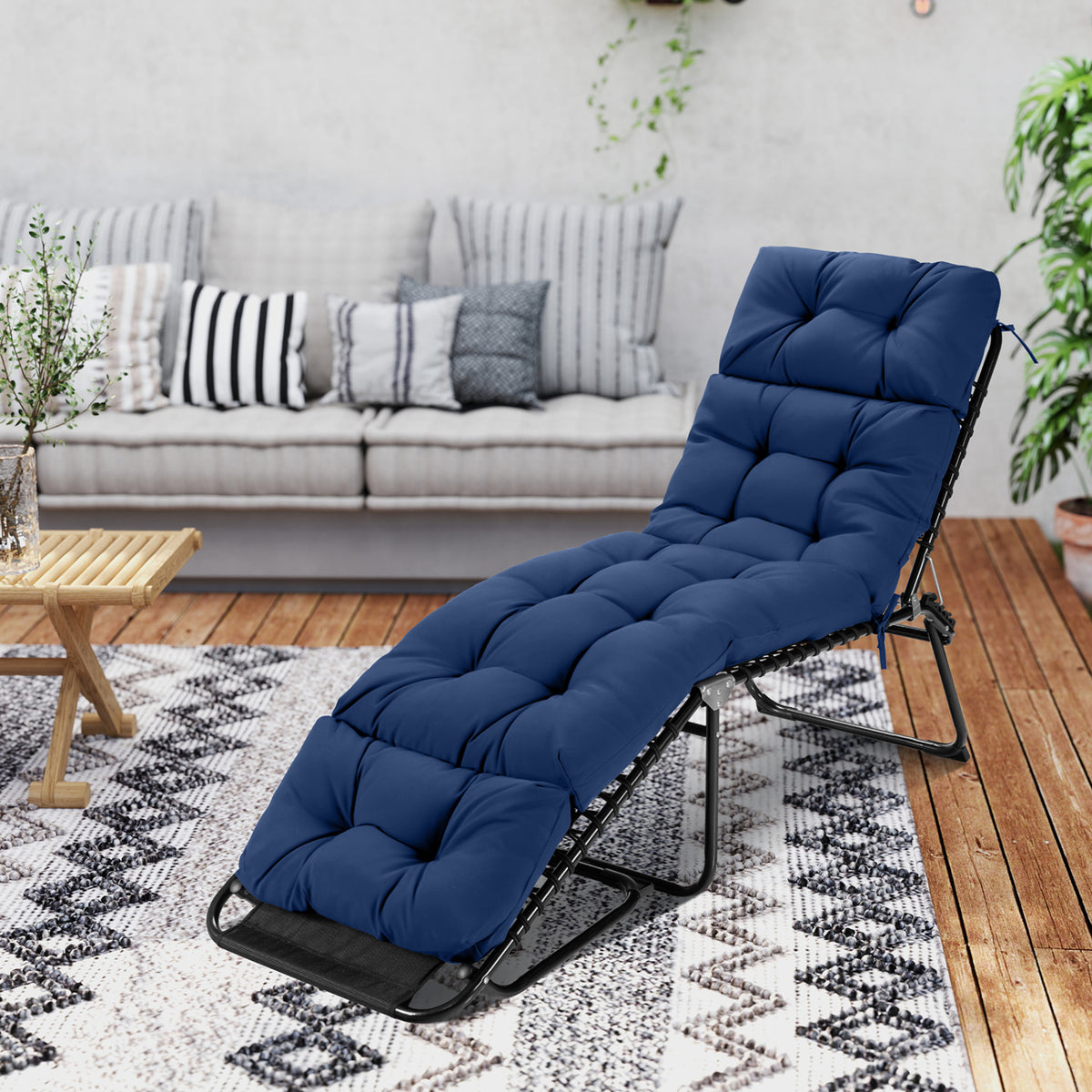 73 inchesx22 inches Outdoor Lounge Chaise Cushion with High Back String Ties Set of 2-Navy view 3