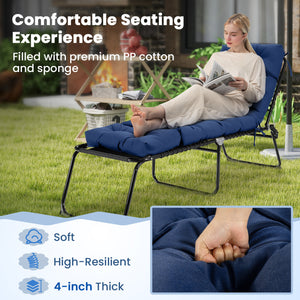 73 inchesx22 inches Outdoor Lounge Chaise Cushion with High Back String Ties Set of 2-Navy view 6