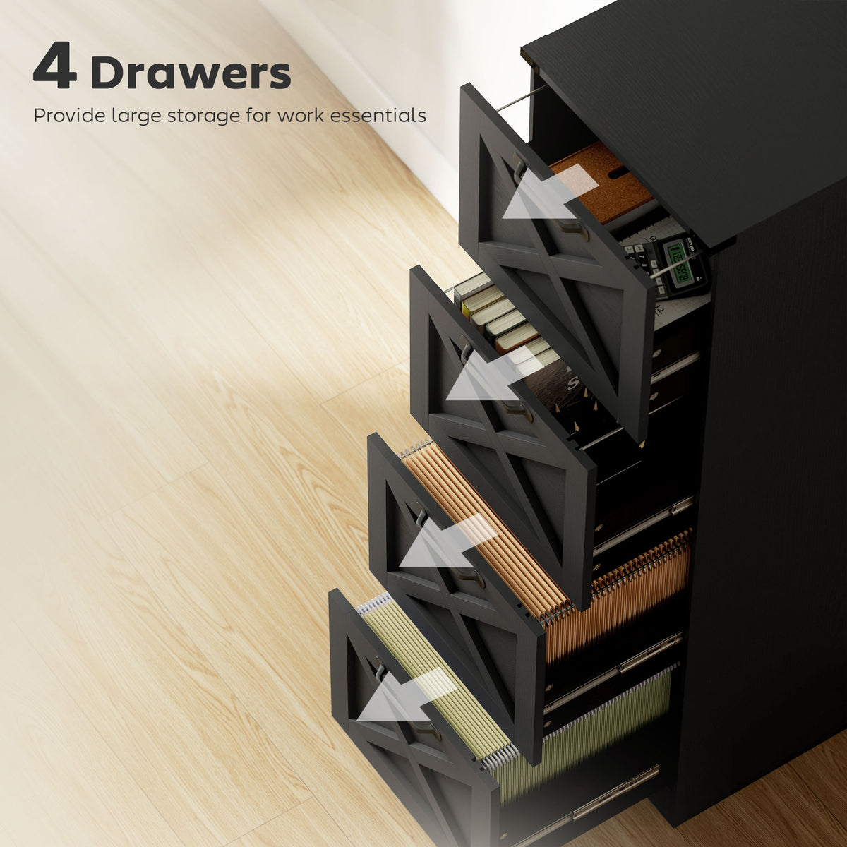 2 Drawer File Cabinet with Silent Slides, Vertical Farmhouse Filing Cabinet Fits Letter/A4 Size Home – view 32