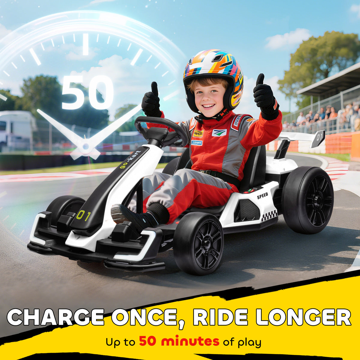 Aosom 24V Electric Go Kart, Battery Powered Kids Drift Kart with Adjustable Seat, Seat Belt, Horn, Music, Light
