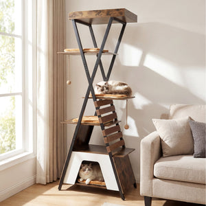 73 Inch Multi-level Cat Tree for Indoor Cats with Elevated Perch and Large Condo-Rustic Brown view 2