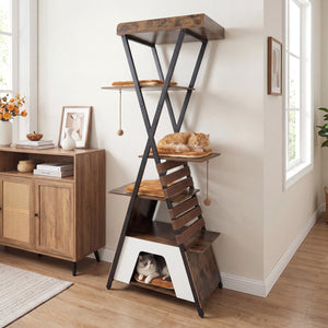 73 Inch Multi-level Cat Tree for Indoor Cats with Elevated Perch and Large Condo-Rustic Brown view 3