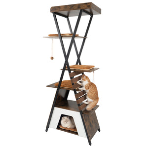 73 Inch Multi-level Cat Tree for Indoor Cats with Elevated Perch and Large Condo-Rustic Brown view 4