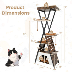 73 Inch Multi-level Cat Tree for Indoor Cats with Elevated Perch and Large Condo-Rustic Brown view 5