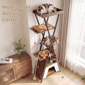 73 Inch Multi-level Cat Tree for Indoor Cats with Elevated Perch and Large Condo-Rustic Brown view 6