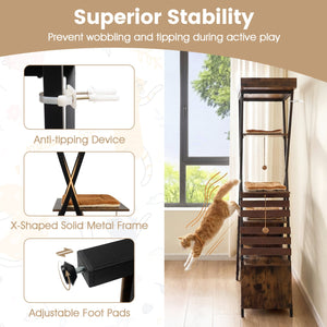 73 Inch Multi-level Cat Tree for Indoor Cats with Elevated Perch and Large Condo-Rustic Brown view 7