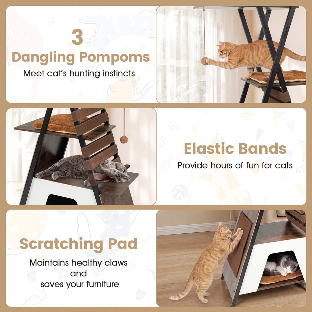 73 Inch Multi-level Cat Tree for Indoor Cats with Elevated Perch and Large Condo-Rustic Brown view 8
