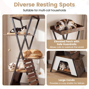 73 Inch Multi-level Cat Tree for Indoor Cats with Elevated Perch and Large Condo-Rustic Brown view 9
