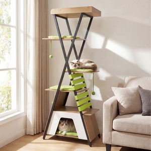 73 Inch Multi-level Cat Tree for Indoor Cats with Elevated Perch and Large Condo-Green view 2