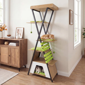 73 Inch Multi-level Cat Tree for Indoor Cats with Elevated Perch and Large Condo-Green view 3