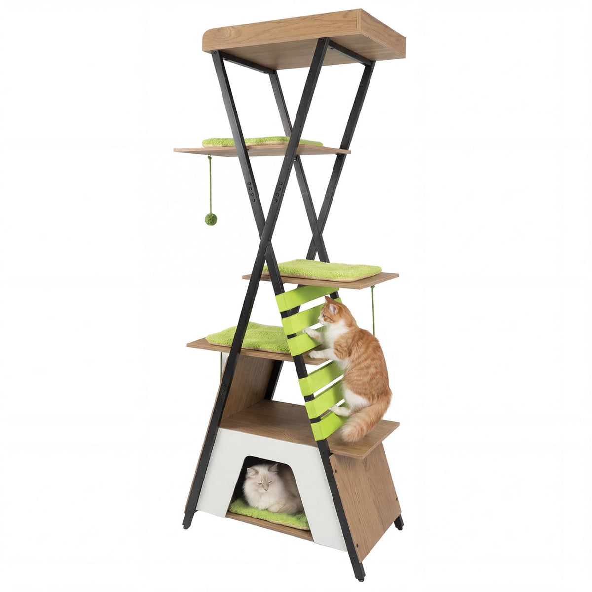 73 Inch Multi-level Cat Tree for Indoor Cats with Elevated Perch and Large Condo-Green