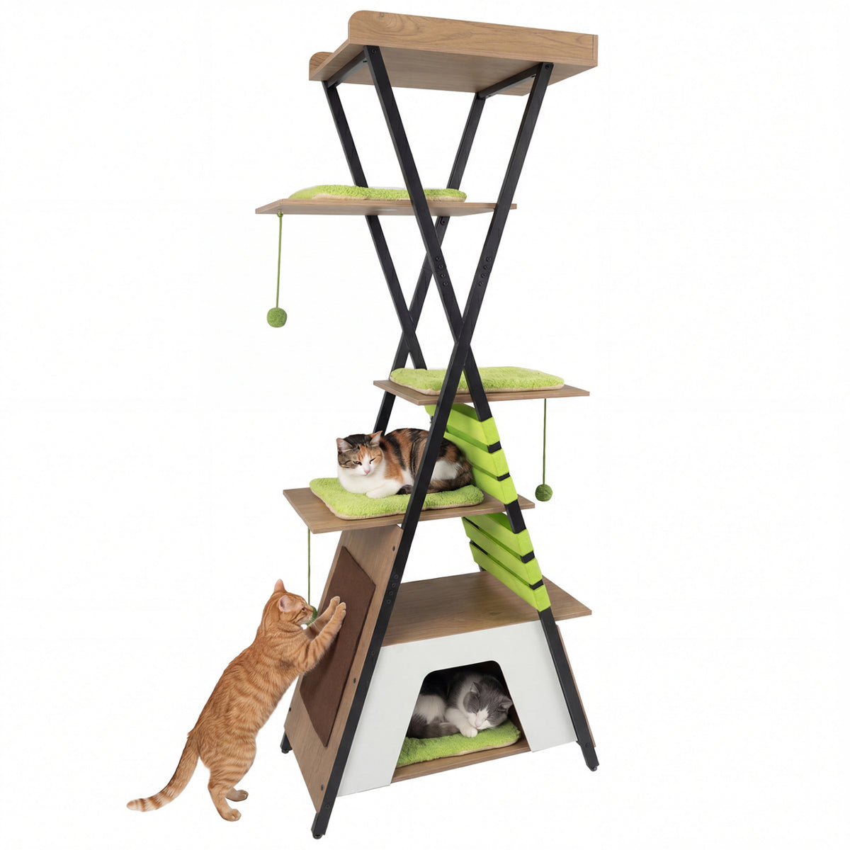 73 Inch Multi-level Cat Tree for Indoor Cats with Elevated Perch and Large Condo-Green view 4