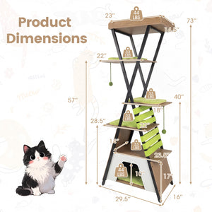 73 Inch Multi-level Cat Tree for Indoor Cats with Elevated Perch and Large Condo-Green view 5