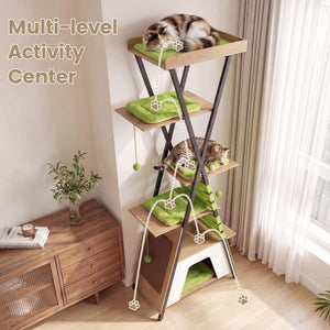73 Inch Multi-level Cat Tree for Indoor Cats with Elevated Perch and Large Condo-Green view 6