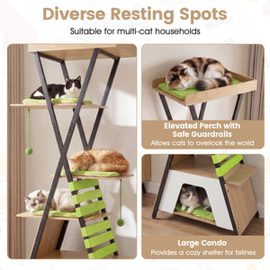 73 Inch Multi-level Cat Tree for Indoor Cats with Elevated Perch and Large Condo-Green view 7