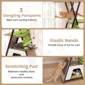 73 Inch Multi-level Cat Tree for Indoor Cats with Elevated Perch and Large Condo-Green view 8