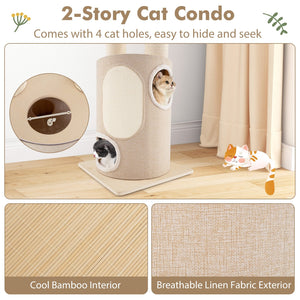 74 Inches Tall Wooden Cat Tower Tree with 2-Story Cat Condo and Washable Cushions-Natural view 6