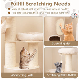 74 Inches Tall Wooden Cat Tower Tree with 2-Story Cat Condo and Washable Cushions-Natural view 9