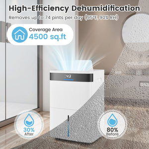 74 Pints Dehumidifier for Home 4500 Sq.Ft Dehumidifier-White view 5