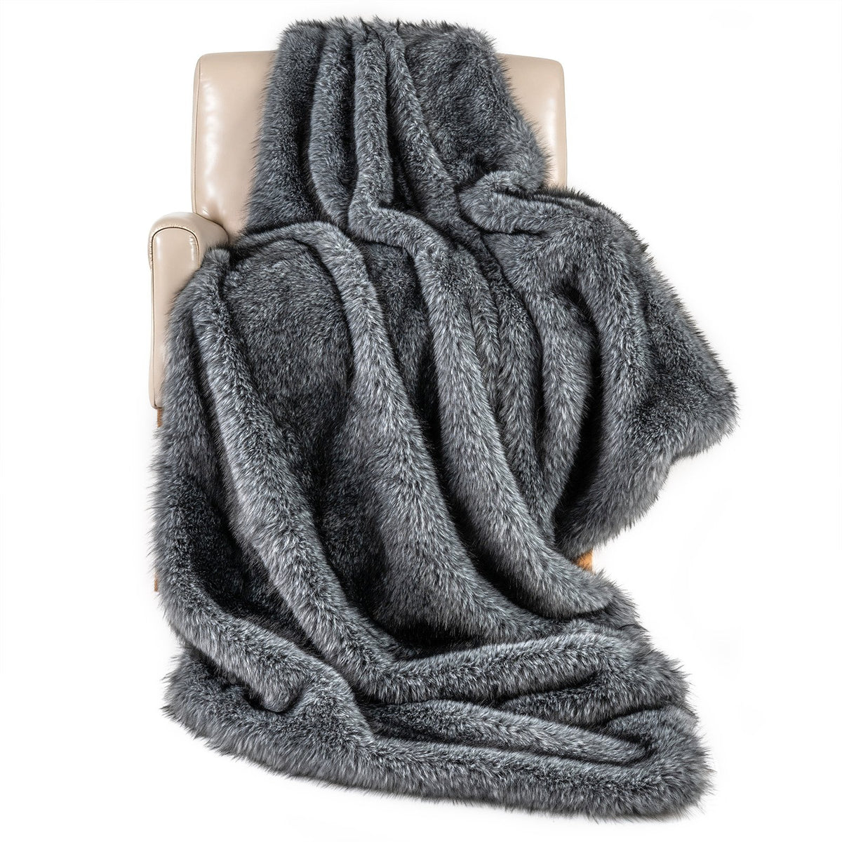 740GSM Soft Plush Fuzzy Luxury Faux Wolf Fur Blanket for Sofa-Gray view 4