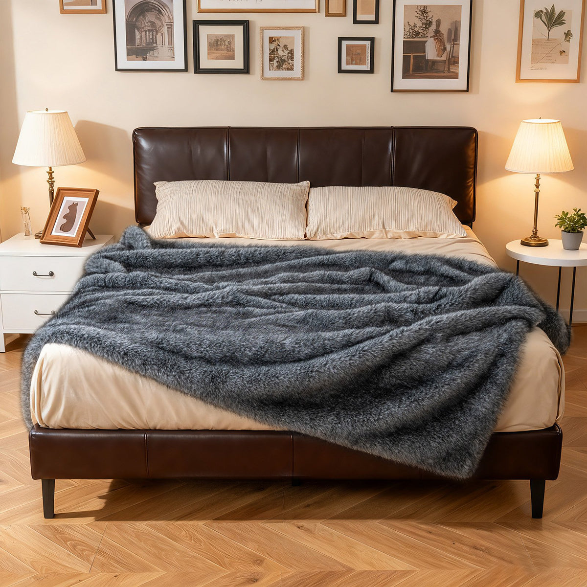 740GSM Soft Plush Fuzzy Luxury Faux Wolf Fur Blanket for Sofa-Gray view 6