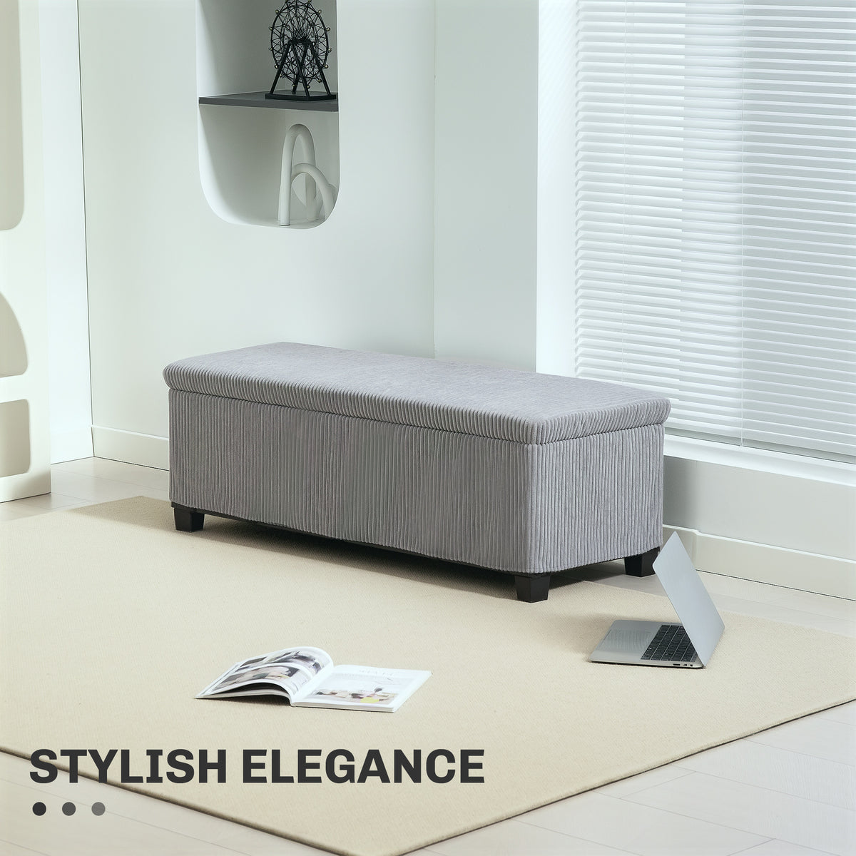 44 Inches Ottoman with Storage, Lid, Legs, Corduroy End of Bed Bench for Living Room, Bedroom, Entryway – view 10
