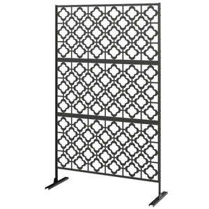 Metal Outdoor Privacy Screen, Freestanding Outdoor Divider with Stand, 78" x 48", Black