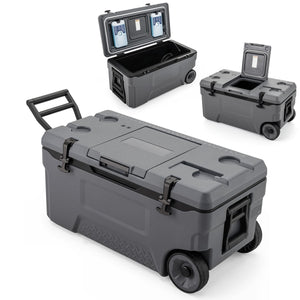 74 Quart Portable Rolling Cooler with Fish Ruler for Outdoor-Gray view 3