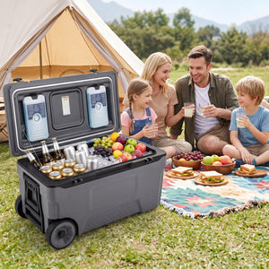 74 Quart Portable Rolling Cooler with Fish Ruler for Outdoor-Gray view 2