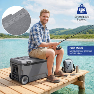 74 Quart Portable Rolling Cooler with Fish Ruler for Outdoor-Gray view 5
