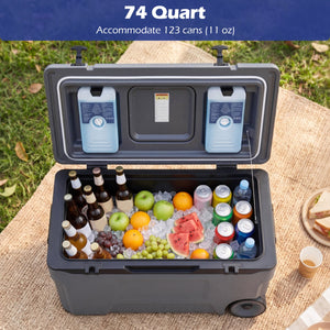 74 Quart Portable Rolling Cooler with Fish Ruler for Outdoor-Gray view 7