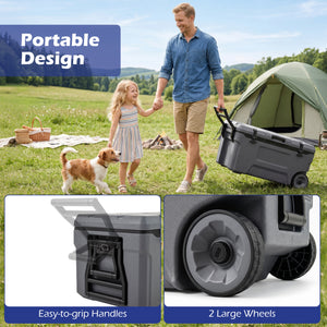 74 Quart Portable Rolling Cooler with Fish Ruler for Outdoor-Gray view 8