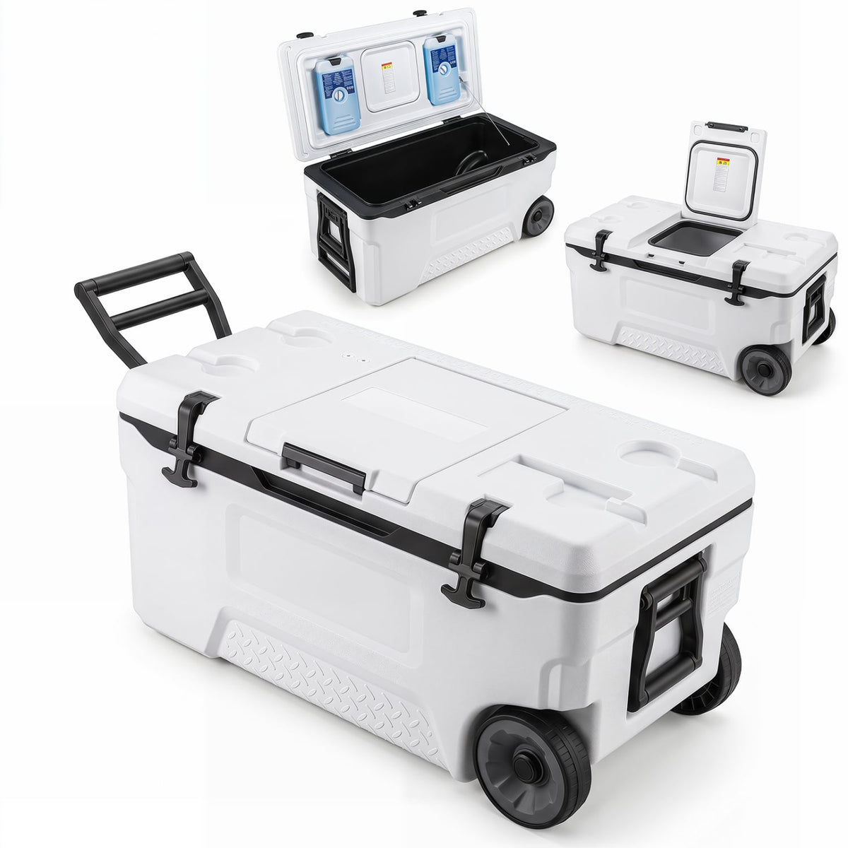 74 Quart Portable Rolling Cooler with Fish Ruler for Outdoor-White view 3