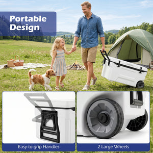 74 Quart Portable Rolling Cooler with Fish Ruler for Outdoor-White view 8
